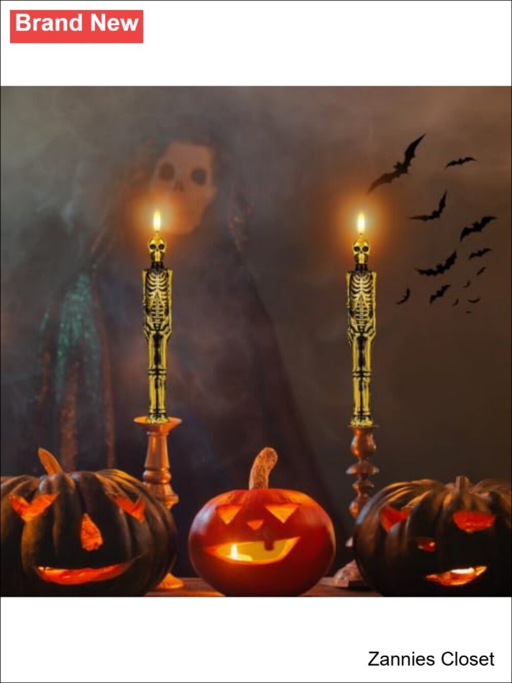 👻 Skull Flameless Taper Candles 2 Pack Battery Operated Gothic Halloween Decor